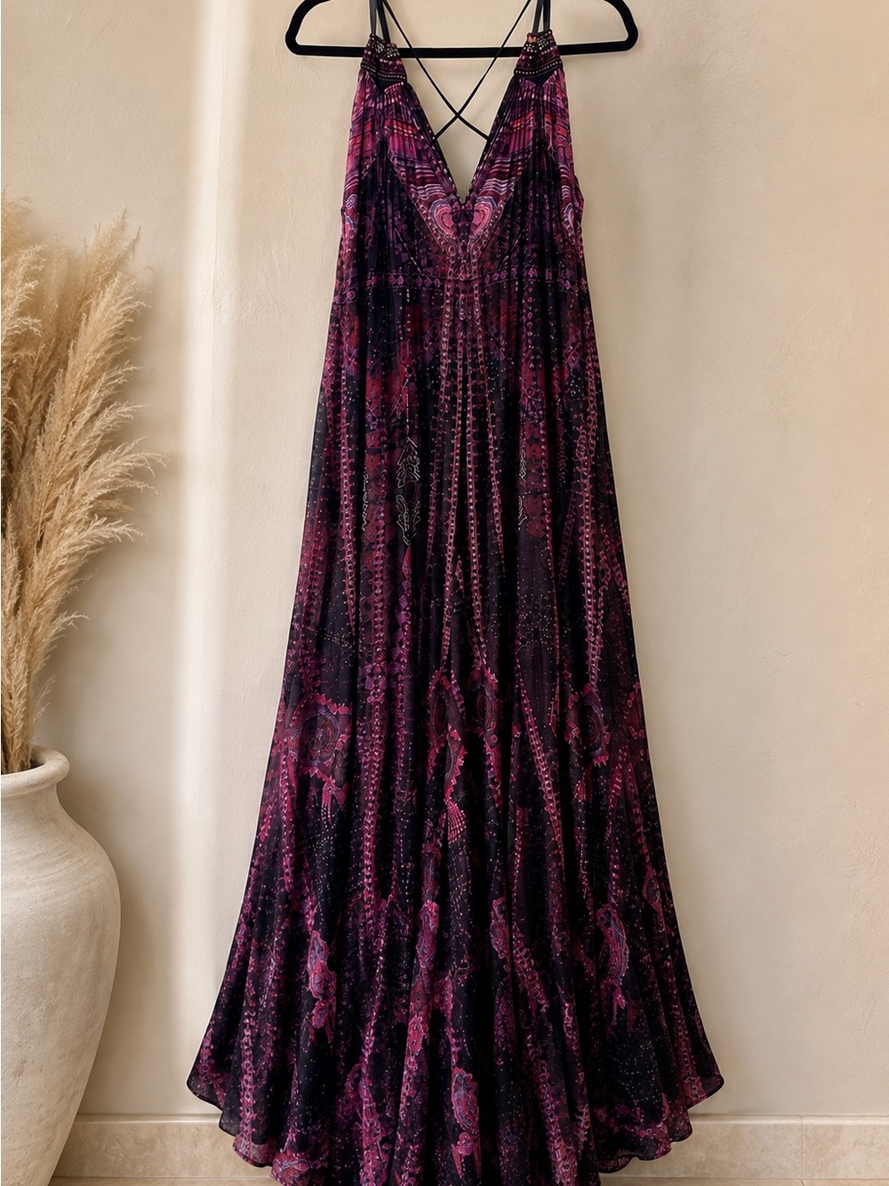 CAMILLA Plum & Black Printed V-Neck Maxi Dress | Size M/L